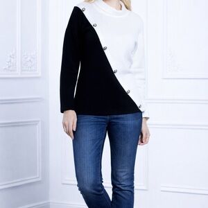 Elegant Two-Tone Button Sweater